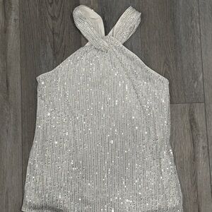 Grace Karin Silver Sequin Halter Blouse